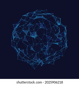 Vector futuristic sphere of particles and lines. Network connection big data. Abstract technology background.