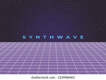 Vector futuristic synth retro wave illustration in 1980s posters style. Synthwave, retrowave wallpaper designs.