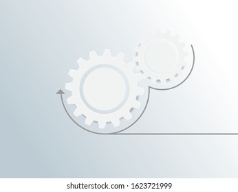 Vector futuristic technology, 3d white paper gear wheel on circuit board. Illustration hi-tech, engineering, digital telecoms concept. With space for content, web- template, business tech presentation