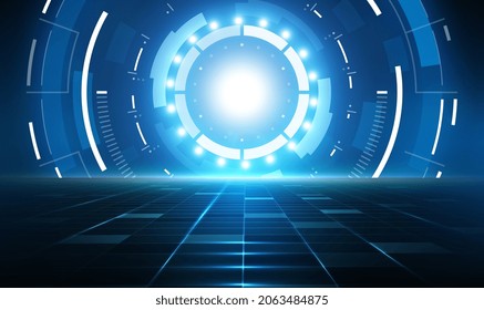 Vector futuristic technology background with with high technology circle and shine light within. Futuristic sci fi technology pattern concept background. Communication and engineering concept. Vector