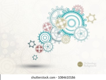 Vector futuristic technology background.Group of multicolored gears 