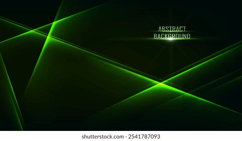 Vector Anuncio de tecnología futurista. Bengalas verdes de los lazers de neón en el fondo oscuro.