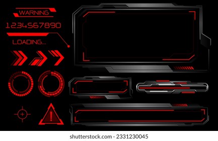 Vector de tecnología futurista cibertablero HUD monitorizar el estado de la potencia de la luz de neón rojo en la ilustración de elementos ultramodernos de diseño gris.