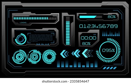 Vector of futuristic technology cyber HUD dashboard monitor blue neon light power status on grey design ultramodern element illustration.