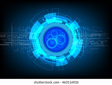 Vector futuristic technology, gear wheel on circuit board.