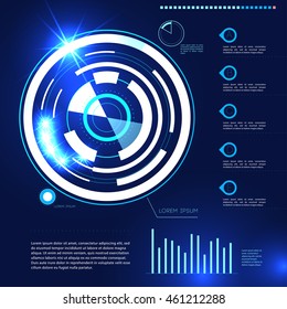 Vector futuristic user interface design elements. Target, aim HUD display template illustration. Head-up concept background. Scientific screen backdrop design.