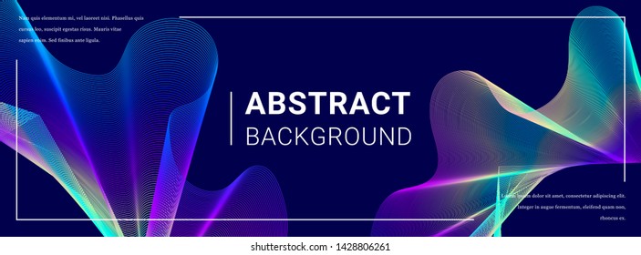 Vector futuristic web banner with abstract neon iridescent wavy lines shape and text. Modern poster design.