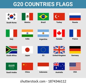 Vector G20 Country Flag Mexico, USA, Canada. G20 Flag Set Icon