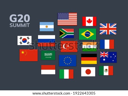 Vector G20 country flag Mexico, USA, Canada. G20 flag set icon