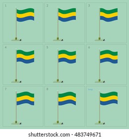 Vector Gabon country waving flag animation. Sequence frames sheet illustration