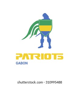 Vector Gabon Flag Patriots Soldier Logo. Mascot Character Design. Memorial Day Army man with Shield. Vector Freedom Leader Logo illustration