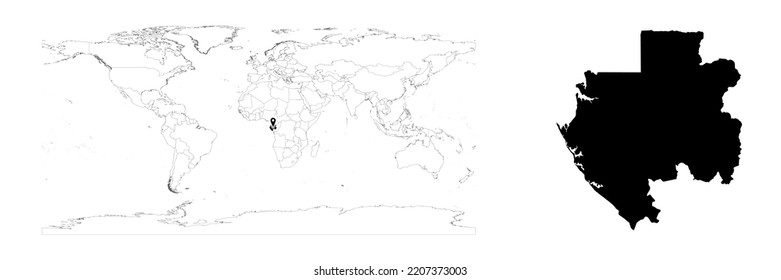 Mapa de vectores de Gabón que muestra la ubicación del país en el mapa del mundo y mapa sólido de Gabón sobre fondo blanco. El archivo es adecuado para la edición digital y las impresiones de todos los tamaños.