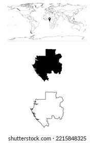 Mapa del vector Gabón, mapa de Gabón que muestra la ubicación del país en el mundo con mapas sólidos y esquemáticos de Gabón sobre fondo blanco. El archivo es adecuado para la edición digital y las impresiones de todos los tamaños.