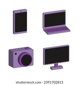 vector gadgets.  3d icon set.  smartphone, laptop, camera, computer