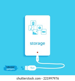 Vector gadgets, isolated on a blue background. Information storage concept background design. Portable Hard Drive