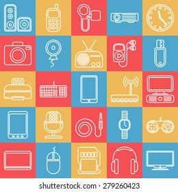 Vector gadgets line icon set