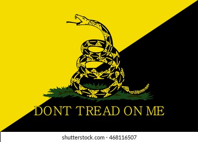 Vector Gadsden flag depicting a rattlesnake coiled in the grass and the inscription Don't Tread On Me version of anarcho capitalists and liberalists