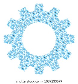 Vector galaxy icons are united into cogwheel combination. Equipment design concept constructed of galaxy components.