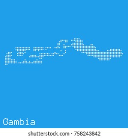 Vector Gambia map silhouette dotted on blue background