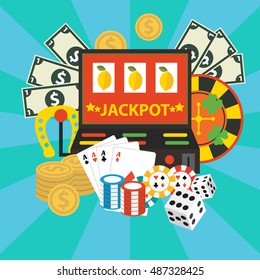 Vector gambling casino elements, jackpot playing
