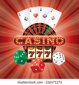 vector gambling casino elements on red burst background
