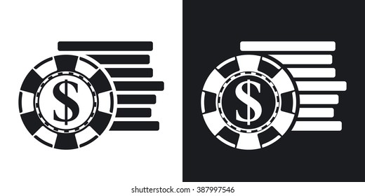 Vector gambling chips icon. Two-tone version on black and white background