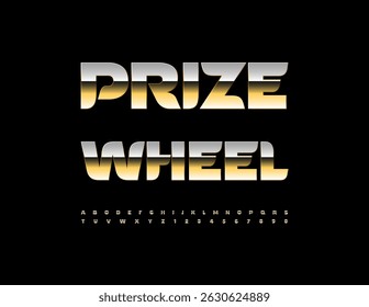 Vector Gambling logo Prize Wheel. Glamorous Gold Font. Trendy Luxury Alphabet Letters and Numbers set