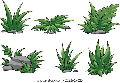 vector game assets, set of various grass in cartoon style, for mobile games, stickers 