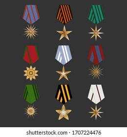 Vector game award. Receiving the cartoon game achievement. Bronze medal with star, isolated on dark background. Mobile game application design element collection