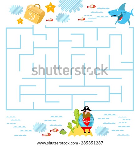 Vector game for children with a labyrinth. Pirate. 