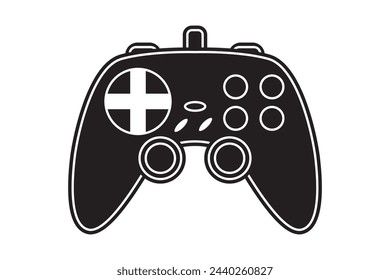 Vector game controller gamepad icon. Black shape joystick element flat style on white background. Gamer device