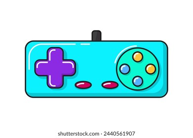 Vector game controller gamepad icon. Turquoise joystick element flat style isolated on white background. Retro gamer device.