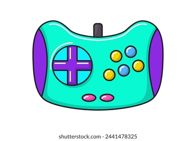 Vector game controller gamepad icon. Turquoise joystick element flat style isolated on white background. Retro gamer device.