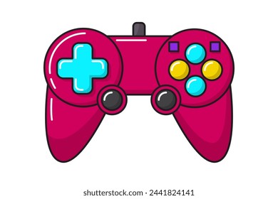 Vector game controller gamepad icon. Red joystick element flat style isolated on white background. Retro gamer device