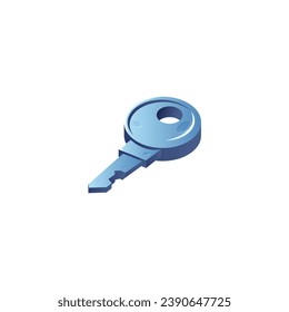 Vector game design icon in shape of metal key, isolated on white background. Simple cartoon ui element, metallic tool. Symbol of secret and security. Magic object for games, mobile and web interface