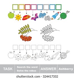 Vector game. Find hidden word ash berry. Search the word.