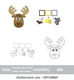 Vector game. Find hidden word Elk. Search the word.