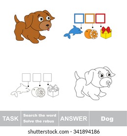 Vector game. Find hidden word dog. Search the word.