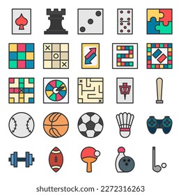 vector game and hobby flat line icons 