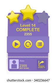 Vector game interface with level complete results 