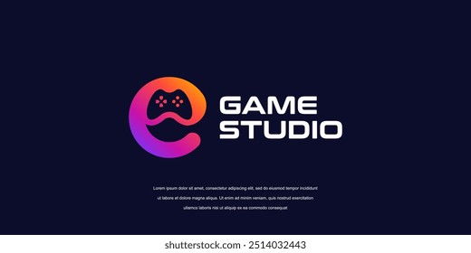 Vector game logo template. Joystick icon E letter game logo