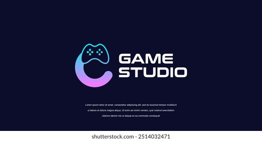 Vector game logo template. Joystick icon C letter game logo
