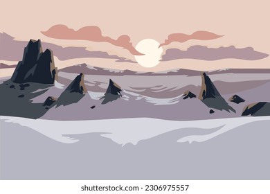 Vector game moutain dream background snow in a beautiful sky