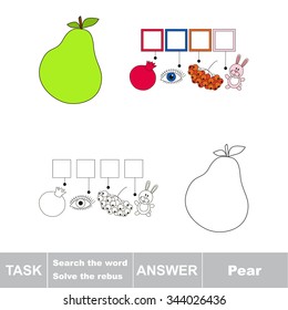 Vector game. Search the word. Find hidden word Pear