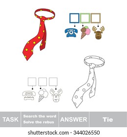 Vector game. Search the word. Find hidden word Tie