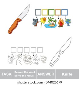 Vector game. Search the word. Find hidden word Knife