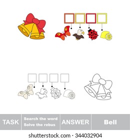 Vector game. Search the word. Find hidden word Bell