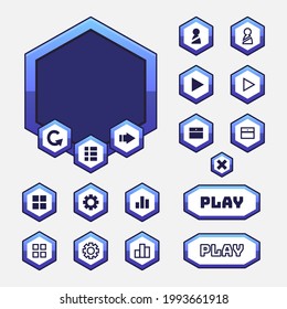 Vector game template gui kit. Interface button elements for build web and mobile games and apps. Vector cartoon gui template