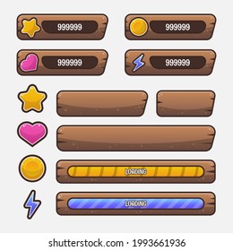 Vector game template gui kit. Interface button elements for build web and mobile games and apps. Vector cartoon gui template