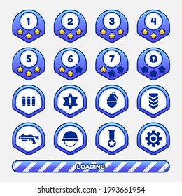 Vector game template gui kit. Interface button elements for build web and mobile games and apps. Vector cartoon gui template